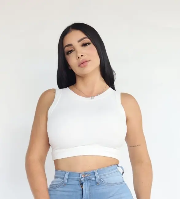 [BLUSA BASICA CORTA ESPALDA DESCUBIERTA XB4054 S BLANCO] BLUSA BASICA CORTA ESPALDA DESCUBIERTA (Blanco, S)