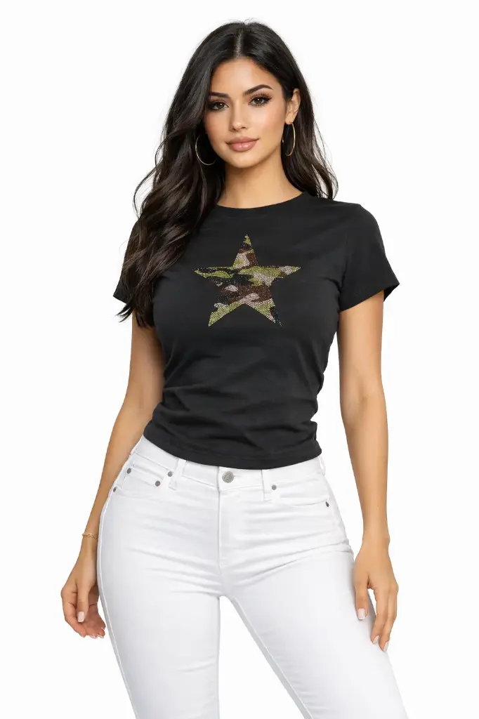 [BLUSA BEAR DANCE  ESTRELLA BRILLOS G1389 NEGRO S] BLUSA ESTRELLA BRILLOS NEGRO  (S)
