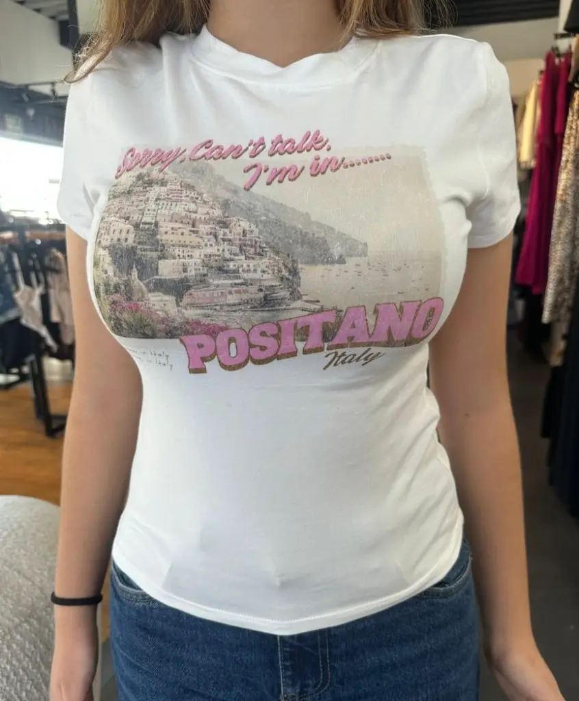 [BLUSA BEAR DANCE SORRY CANT TALK G1374 BLANCO S] BLUSA ESTAMPADO POSITANO ITALY (S)