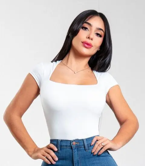 [BLUSA MANGA CORTA CUELLO CUADRADO XB4057 S NEGRO] BLUSA MANGA CORTA CUELLO CUADRADO  (Negro, S)