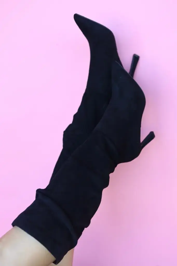 [BOTAS ANNE MICHELLE CLUSTER-01 NEGRO 5.5] BOTAS ALTAS DE GAMUZA NEGRAS (5.5)