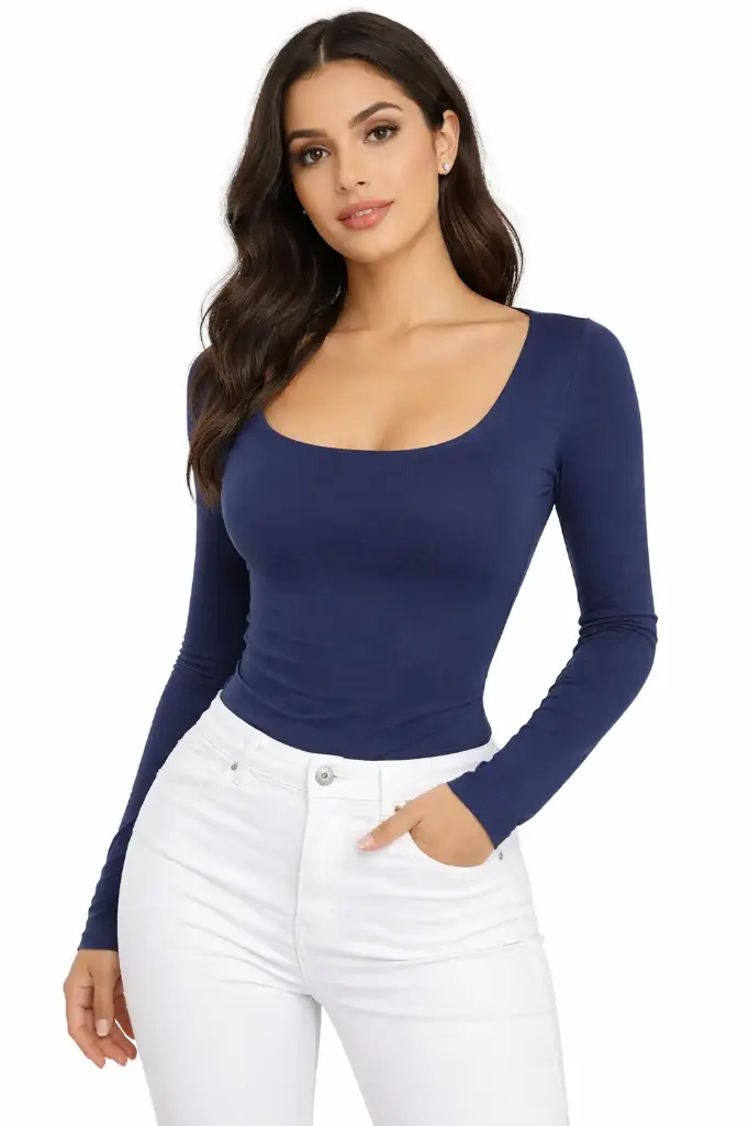 [Blusa Basica Cuello Redondo S NAVY] Blusa Basica Cuello Redondo (Navy, S)