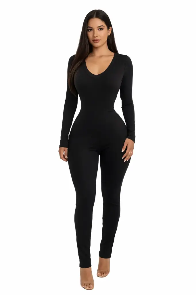[Jumper Basico XJ4035 S NEGRO] JUMPER BASICO CUELLO V (Negro, S)