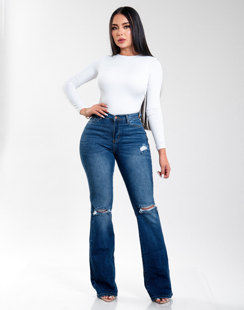 PANTALON VIBRANT CAMPANA CON MEZCLILLA GRUESA TONO DS 