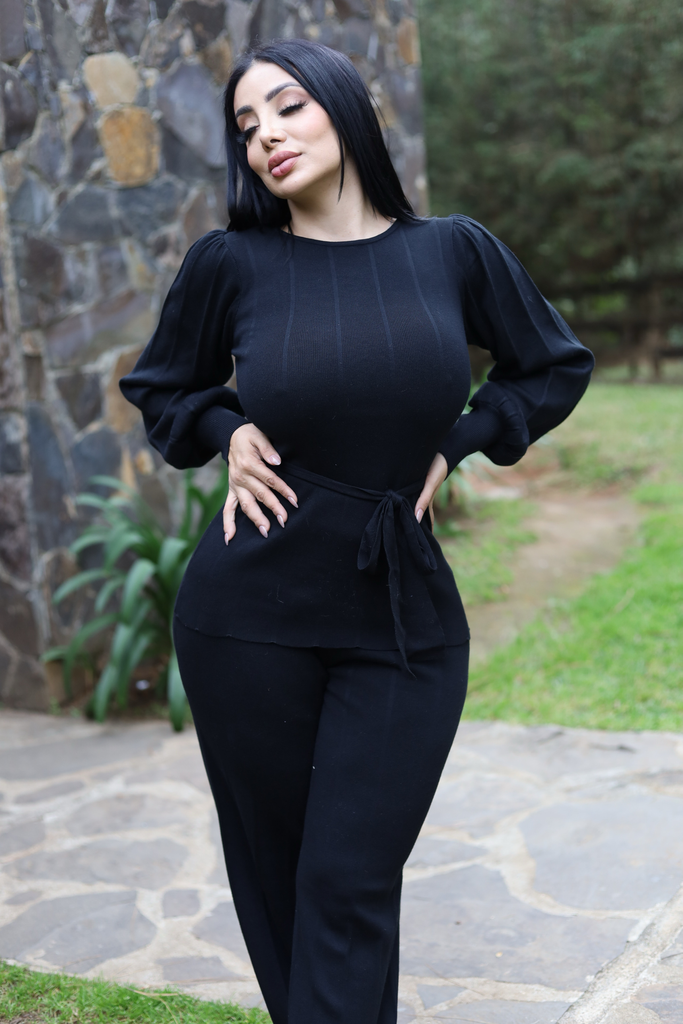 [PANTS SET RIVIR AW009S NEGRO S] PANTS SET CON FAJO EN LA CINTURA  (Negro, S)