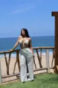 SET TOP BIKINI PANTALONES ANCHOS LARGOS CON TEXTURA