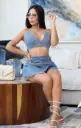 SET DE MEZCLILLA CROP TOP HALTER Y FALDA SHORT ASIMETRICA