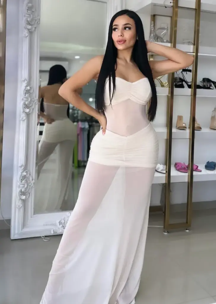 [VESTIDO CHERRY MELLOW D30146CM S BEIGE] VESTIDO LARGO CON TRANSPARENCIA (S)