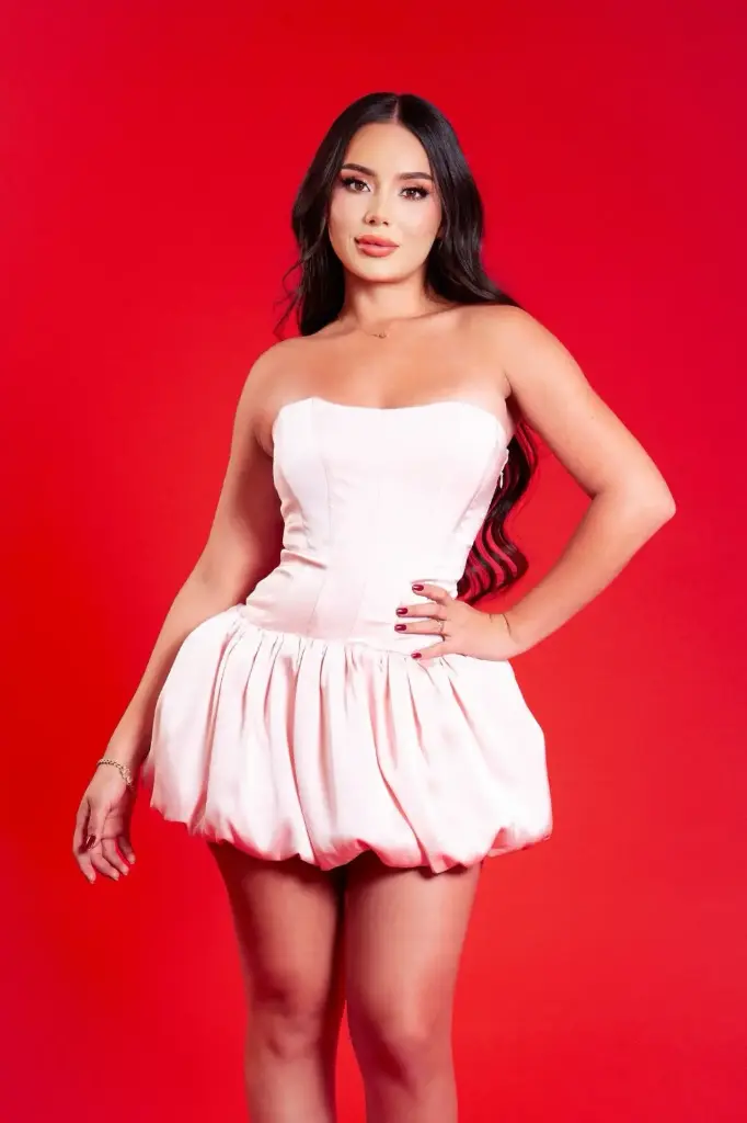 VESTIDO CORTO FALDA GLOBO CON CORSET