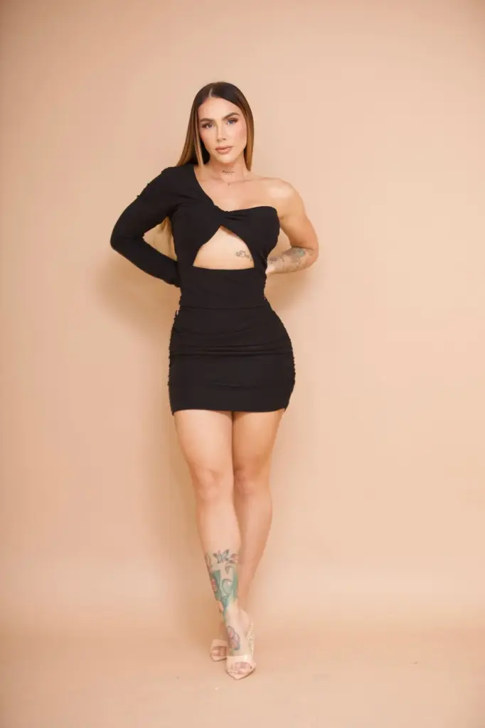 [VESTIDO THE VINTAGE SHOP VD8130 S NEGRO] VESTIDO CORTO UNA MANGA  (Negro, S)