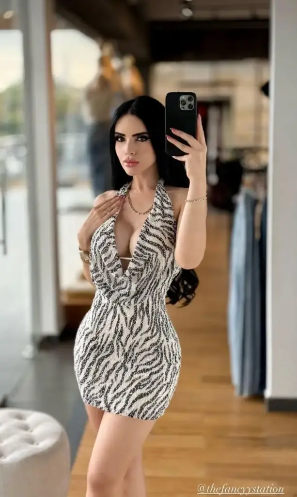 [VESTIDO THE VINTAGE SHOP VID51426-2 S] VESTIDO CORTO HALTER CON PEDRERIA ZEBRA (S)