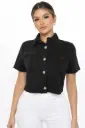 BLUSA MEZCLILLA MANGA CORTA CON CUELLO Y BOTONES