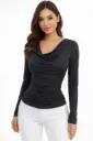 BLUSA MANGA LARGA CON ESCOTE DRAPEADO EN V