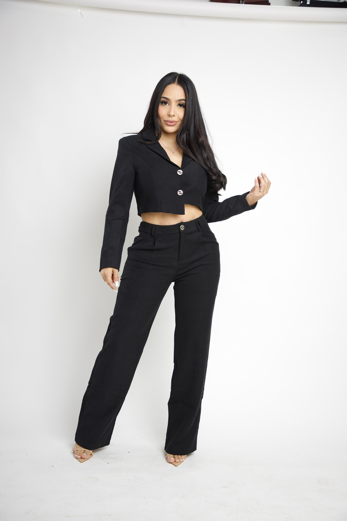 [SET VOGUE VIBES SACO/PANTALON R6059 S NEGRO] SET PANTALON/SACO ASIMETRICO (Negro, S)