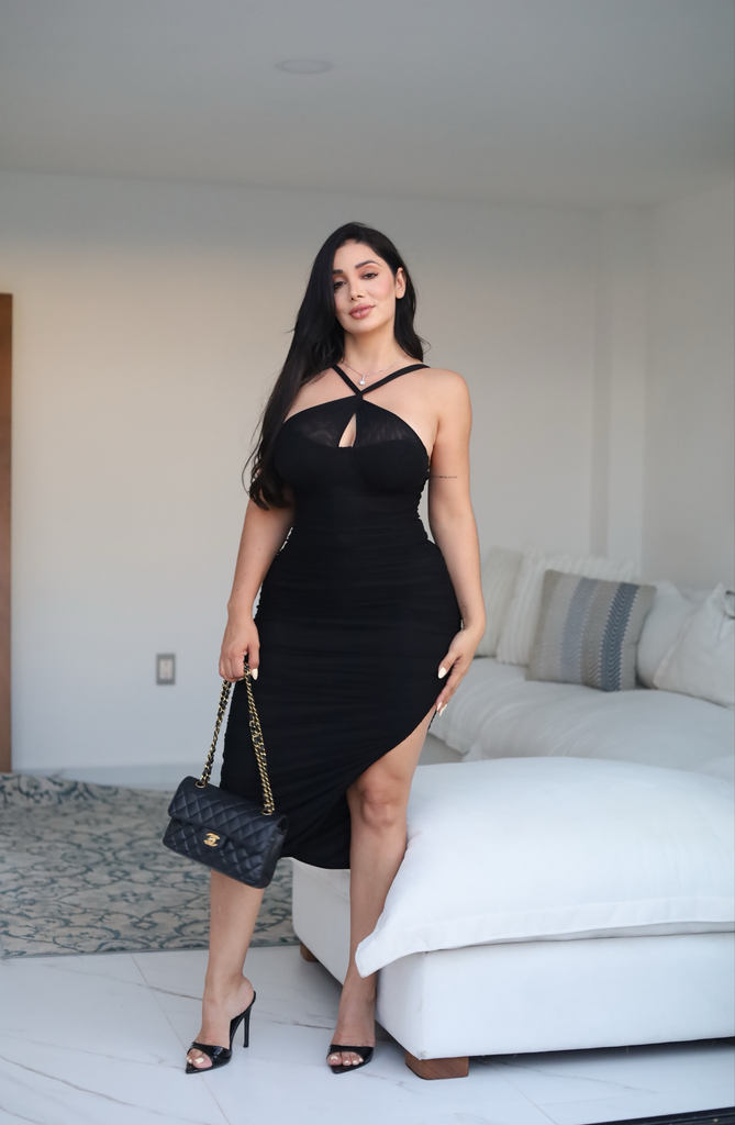 VESTIDO MESH TIRANTE CRUZADO 