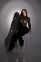 BODYSUIT MESH BRILLOS MANGA LARGA CUELLO ALTO