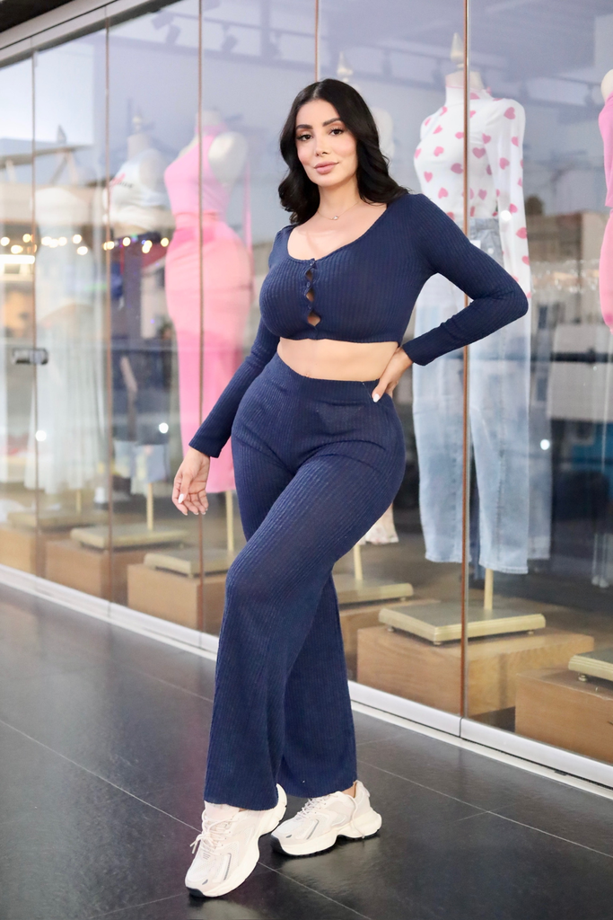 SET PANTALON Y BLUSA MANGA LARGA CON BOTONES 