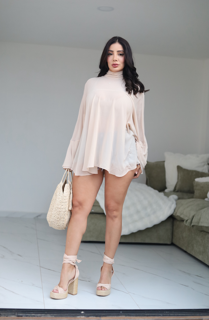 [BLUSA GALITA D11098 S] BLUSA BEIGE DE MANGA MARIPOSA (S)