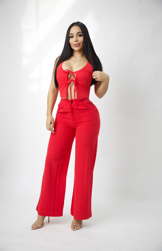 SET PANTALON Y CHALECO CON LAZOS CUELLO V