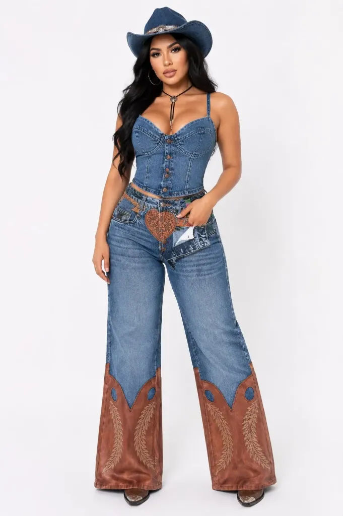 PANTALON VIBRANT ESTAMPADO CAFE VAQUERO