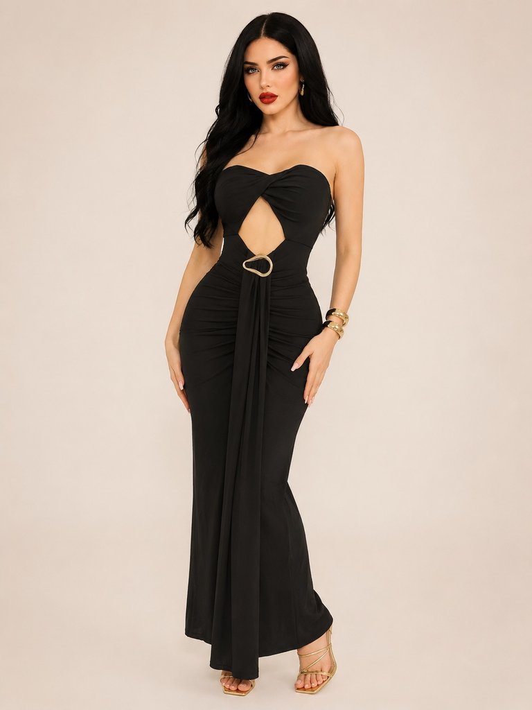 VESTIDO STRAPLE CON ABERTURA EN ABDOMEN