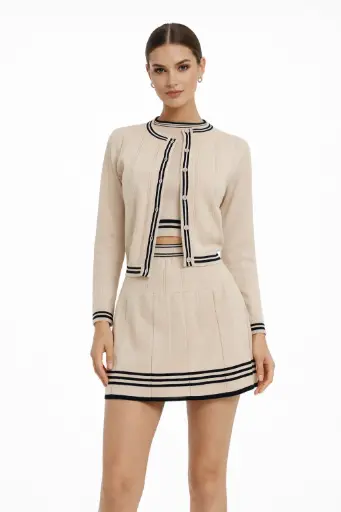 SET 3 PIEZAS DE PUNTO FALDA CORTA TOP CORTO Y CARDIGAN