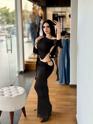 SET BLUSA Y FALDA MESH TRANSPARENTE