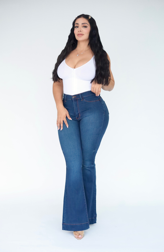 PANTALON VIBRANT CAMPANA CON BASTILLA ANCHA TONO DARK Y LIGHT 