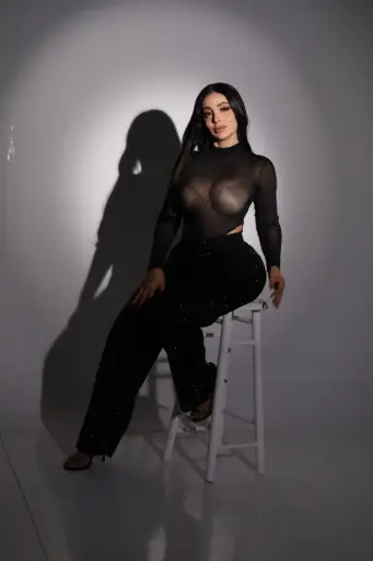 BODYSUIT MESH BRILLOS MANGA LARGA CUELLO ALTO